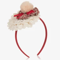 Miranda Hair Accessories*Girls Red & Ivory Lace Rosette Hairband