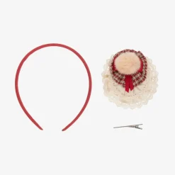 Miranda Hair Accessories*Girls Red & Ivory Lace Rosette Hairband