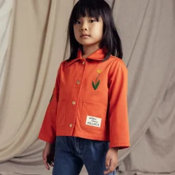 Mini Rodini Coats & Jackets*Girls Red Cotton Embroidered Flower Jacket