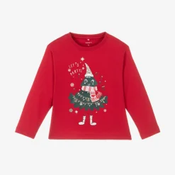 NAME IT Tops*Girls Red Cotton Festive Top