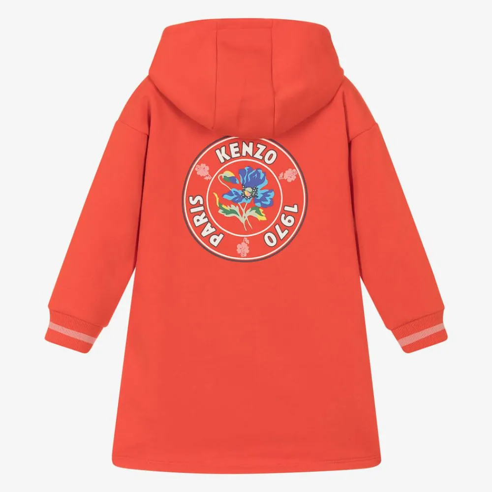 KENZO KIDS Dresses*Girls Red Cotton Hooded Sweatshirt Dress