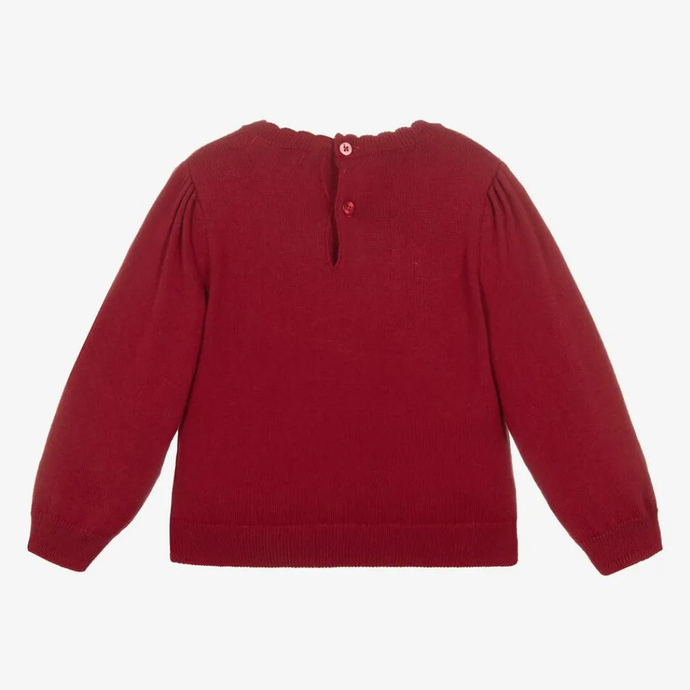 Mayoral Tops*Girls Red Cotton Knit Reindeer Jumper