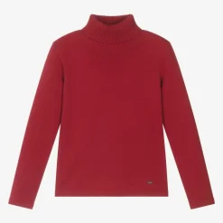 Mayoral Tops*Girls Red Cotton Knit Roll Neck Sweater