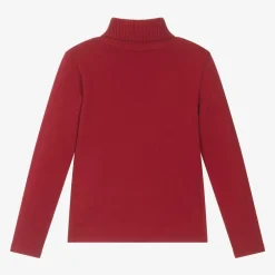 Mayoral Tops*Girls Red Cotton Knit Roll Neck Sweater
