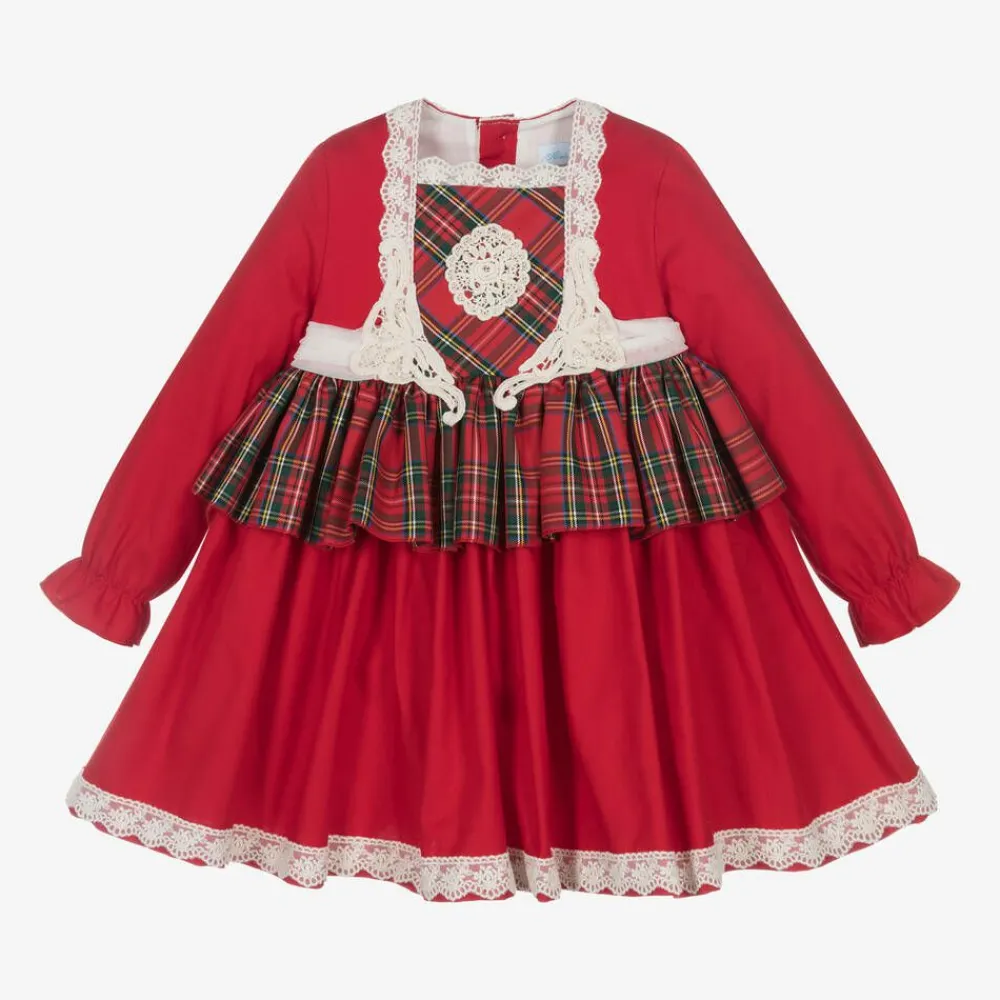 Abuela Tata Dresses*Girls Red Cotton Tartan Dress