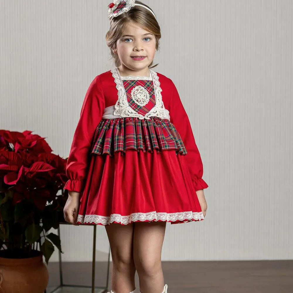 Abuela Tata Dresses*Girls Red Cotton Tartan Dress