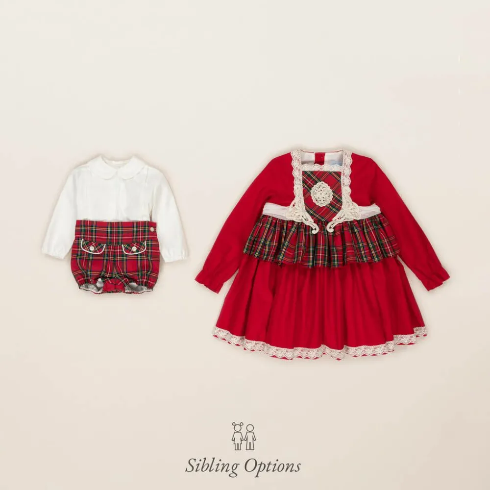 Abuela Tata Dresses*Girls Red Cotton Tartan Dress