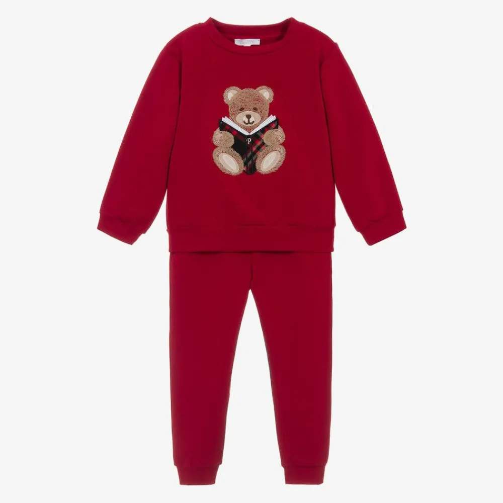 Patachou Tracksuits*Girls Red Cotton Teddy Bear Tracksuit