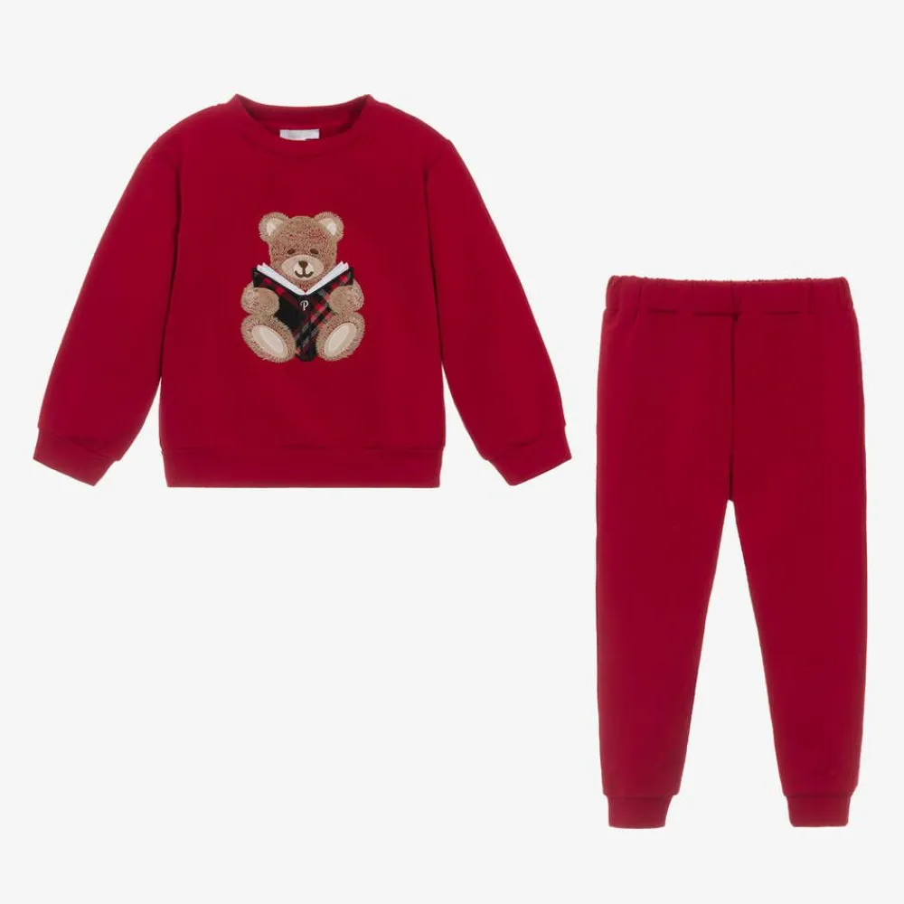 Patachou Tracksuits*Girls Red Cotton Teddy Bear Tracksuit