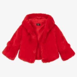 Bowtique London Coats & Jackets*Girls Red Faux Fur Hooded Jacket