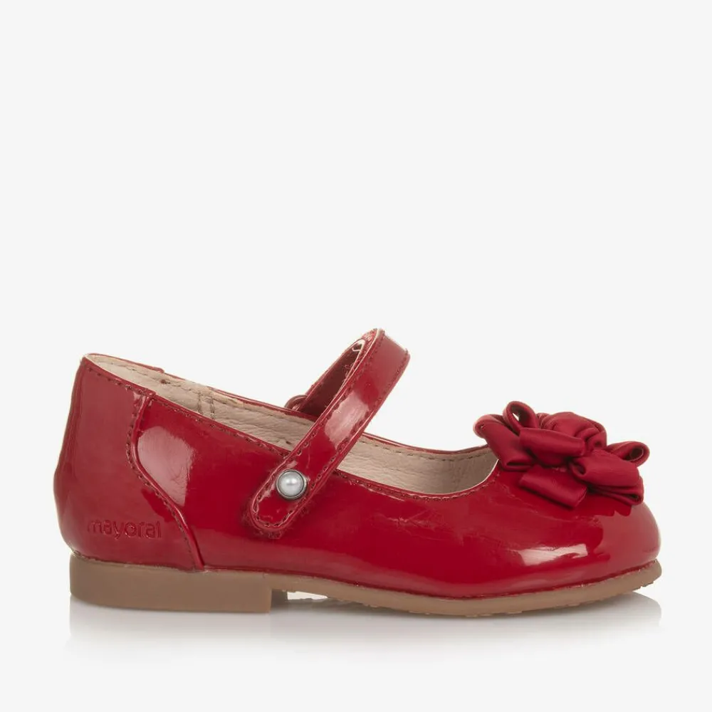 Mayoral Bar Shoes|Bar Shoes*Girls Red Faux Patent Leather Shoes