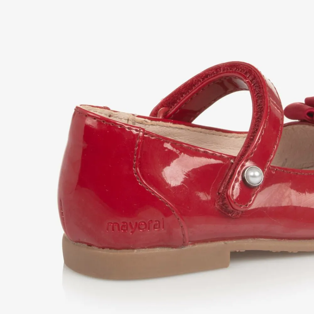 Mayoral Bar Shoes|Bar Shoes*Girls Red Faux Patent Leather Shoes