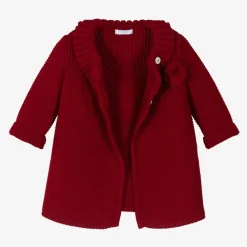 Foque Coats & Jackets*Girls Red Knitted Pram Coat & Bonnet Set
