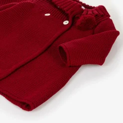 Foque Coats & Jackets*Girls Red Knitted Pram Coat & Bonnet Set