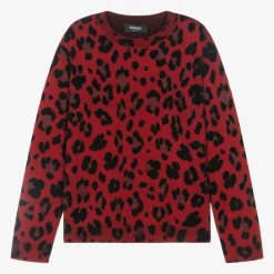Versace Tops*Girls Red Leopard Print Wool Sweater