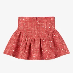 Marlo Kids Skirts*Girls Red Sequinned Tweed Skirt
