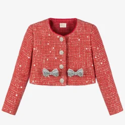 Marlo Kids Coats & Jackets*Girls Red Sequinned Tweed Jacket