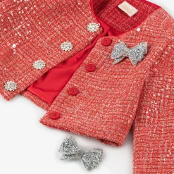 Marlo Kids Coats & Jackets*Girls Red Sequinned Tweed Jacket