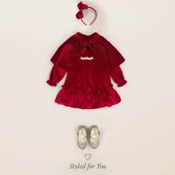 Foque Dresses*Girls Red Velour Dress