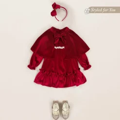 Foque Dresses*Girls Red Velour Dress