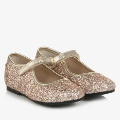 Manuela de Juan Bar Shoes*Girls Rose Gold Glitter Shoes