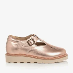 Young Soles Bar Shoes|Bar Shoes*Girls Rose Gold Leather Shoes