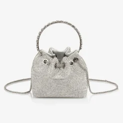 David Charles Bags*Girls Silver Diamanté Bucket Bag (15cm)
