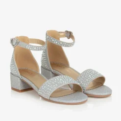 Angels Face Sandals|Sandals*Girls Diamanté Heeled Sandals Silver