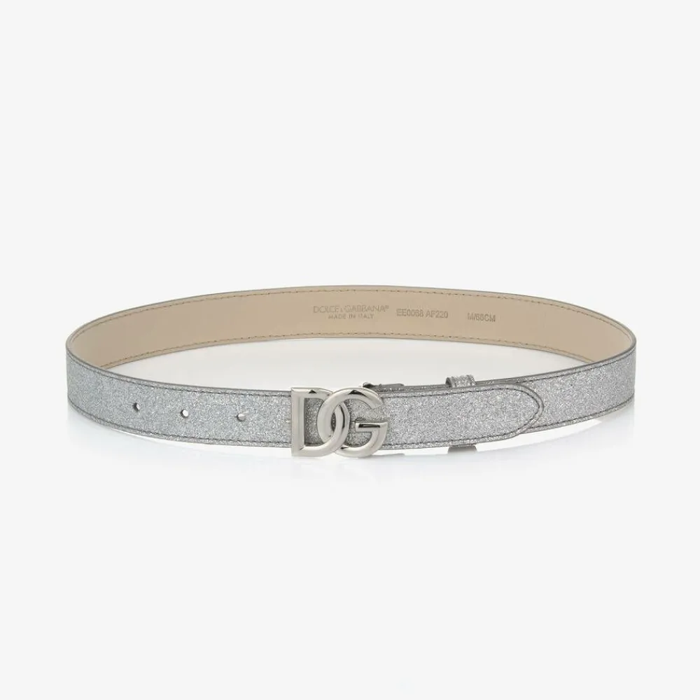 Dolce amp; Gabbana Clothing Accessories*Girls Silver Glitter DG Buckle Belt