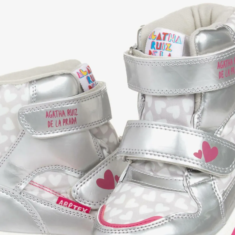 Agatha Ruiz de la Prada Snow Boots|Snow Boots*Girls Silver Heart Print Snow Boots