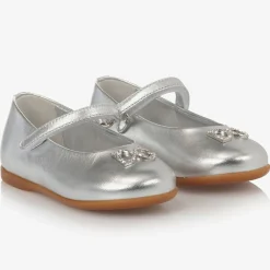 Dolce amp; Gabbana Bar Shoes*Girls Silver Leather Logo Shoes