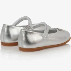 Dolce amp; Gabbana Bar Shoes*Girls Silver Leather Logo Shoes
