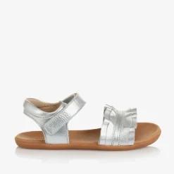 Tip Toey Joey Sandals*Girls Silver Leather Ruffle Sandals