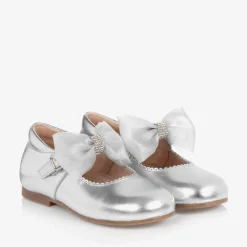 Childrens Classics Bar Shoes*Girls Silver Leather Shoes