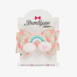 Bowtique London Hair Accessories*Girls Silver Rainbow Bow Hair Clip (8cm)