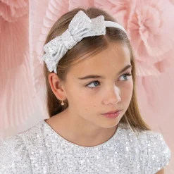 Patachou Hair Accessories*Girls Silver Sequin Bow Hairband