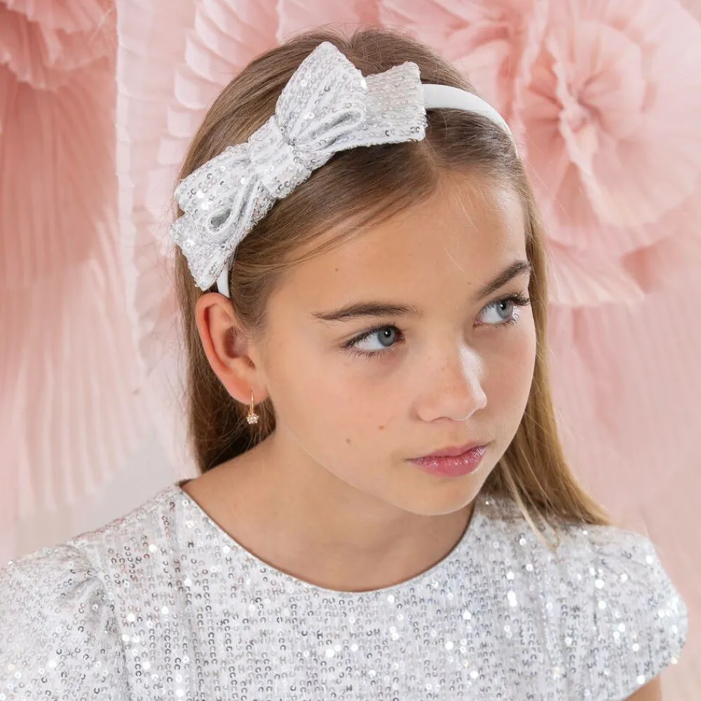 Patachou Hair Accessories*Girls Silver Sequin Bow Hairband