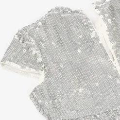 Marlo Kids Gifts*Girls Silver Tiered Sequinned Tulle Dress