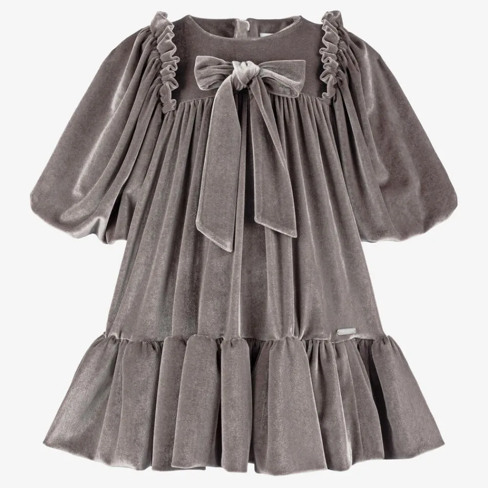 Jessie and James London Dresses*Girls Taupe Grey Velour Dress