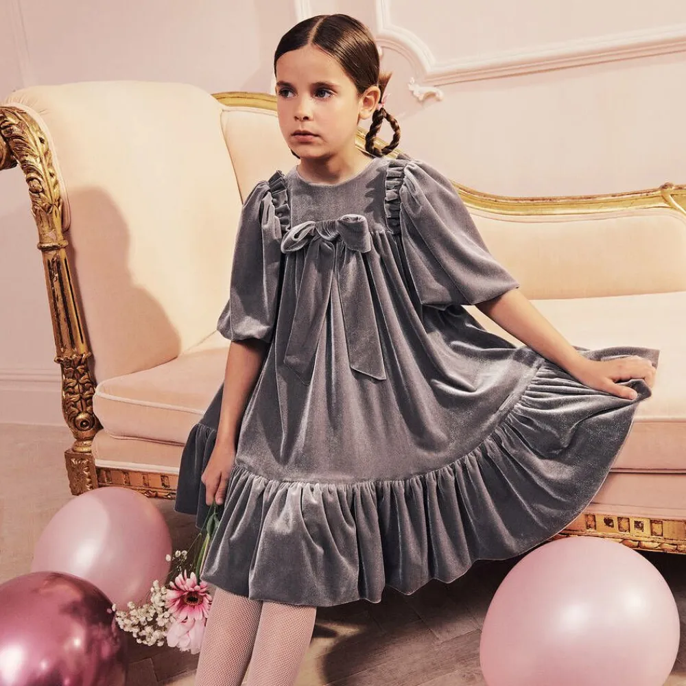 Jessie and James London Dresses*Girls Taupe Grey Velour Dress