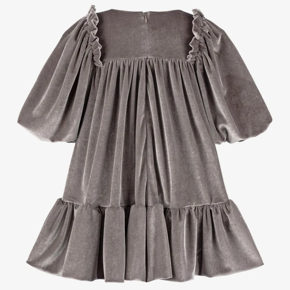 Jessie and James London Dresses*Girls Taupe Grey Velour Dress