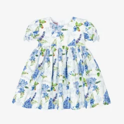 Phi Clothing Dresses*Girls White & Blue Floral Cotton Dress