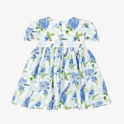 Phi Clothing Dresses*Girls White & Blue Floral Cotton Dress