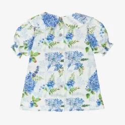 Phi Clothing Tops*Girls White & Blue Floral Cotton Blouse