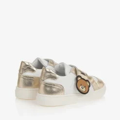Moschino Kid-Teen Trainers*Girls White & Gold Leather Bear Trainers
