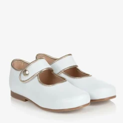 Childrens Classics Bar Shoes*Girls White & Gold Shoes