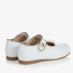 Childrens Classics Bar Shoes*Girls White & Gold Shoes