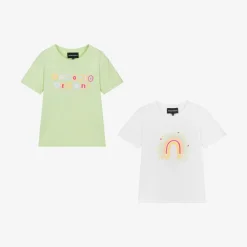 Emporio Armani Tops*Girls White & Green Cotton T-Shirts (2 Pack)
