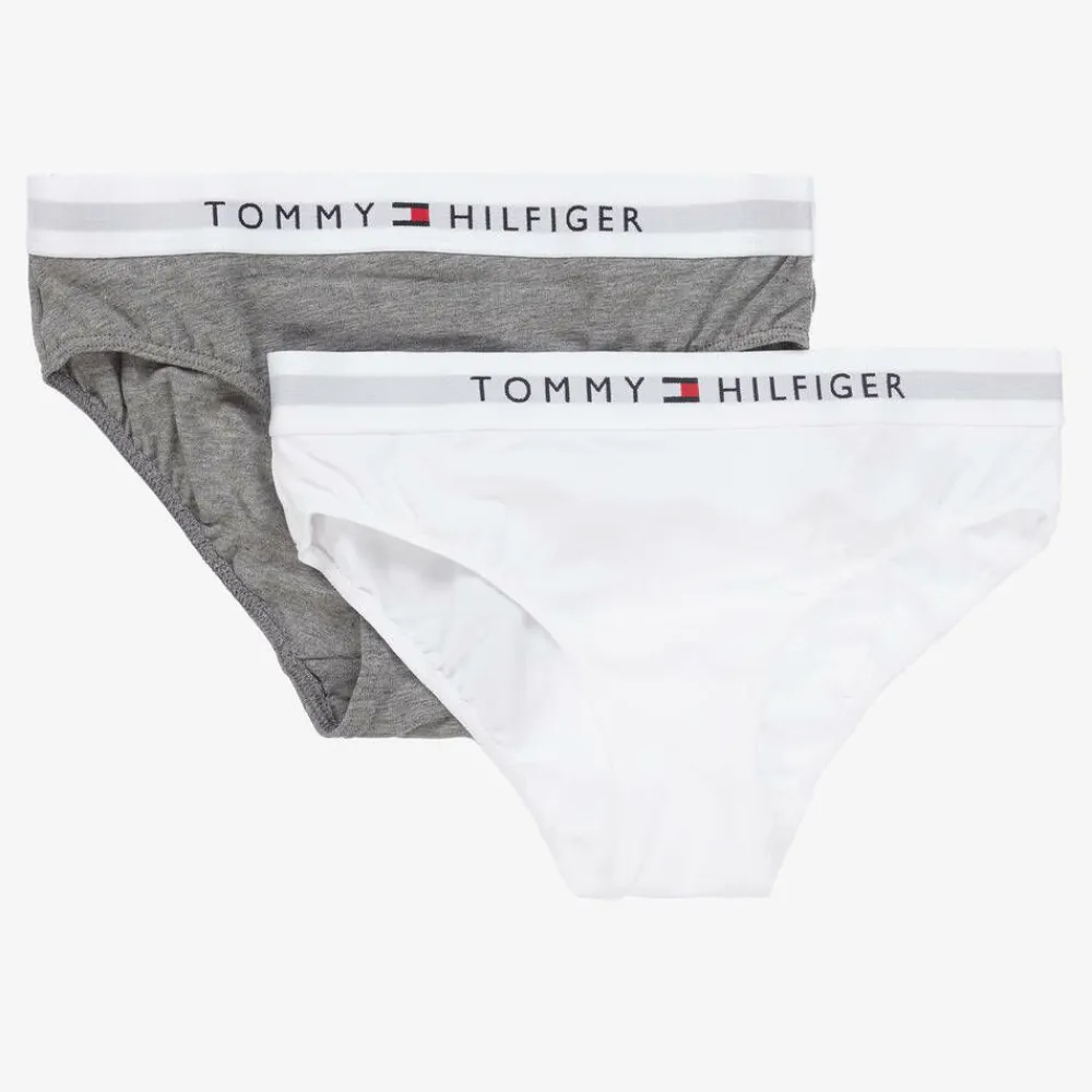 Tommy Hilfiger Underwear*Girls White & Grey Cotton Knickers (2 Pack)