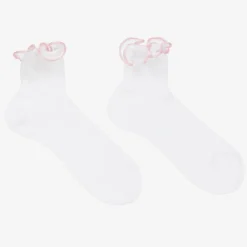 Story Loris Socks*Girls White & Pale Pink Ruffle Socks